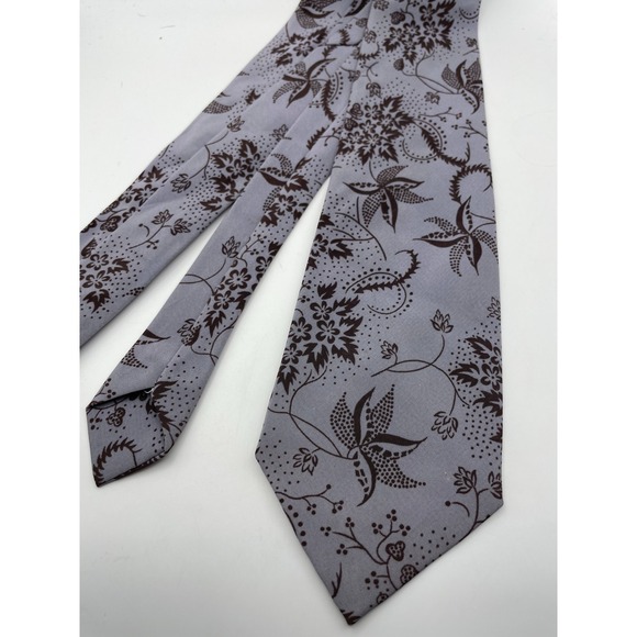 Italian Pure Silk Other - Italian Pure Silk Mens Necktie Grey Brown Floral Vine Pattern 3.5 Inch Width